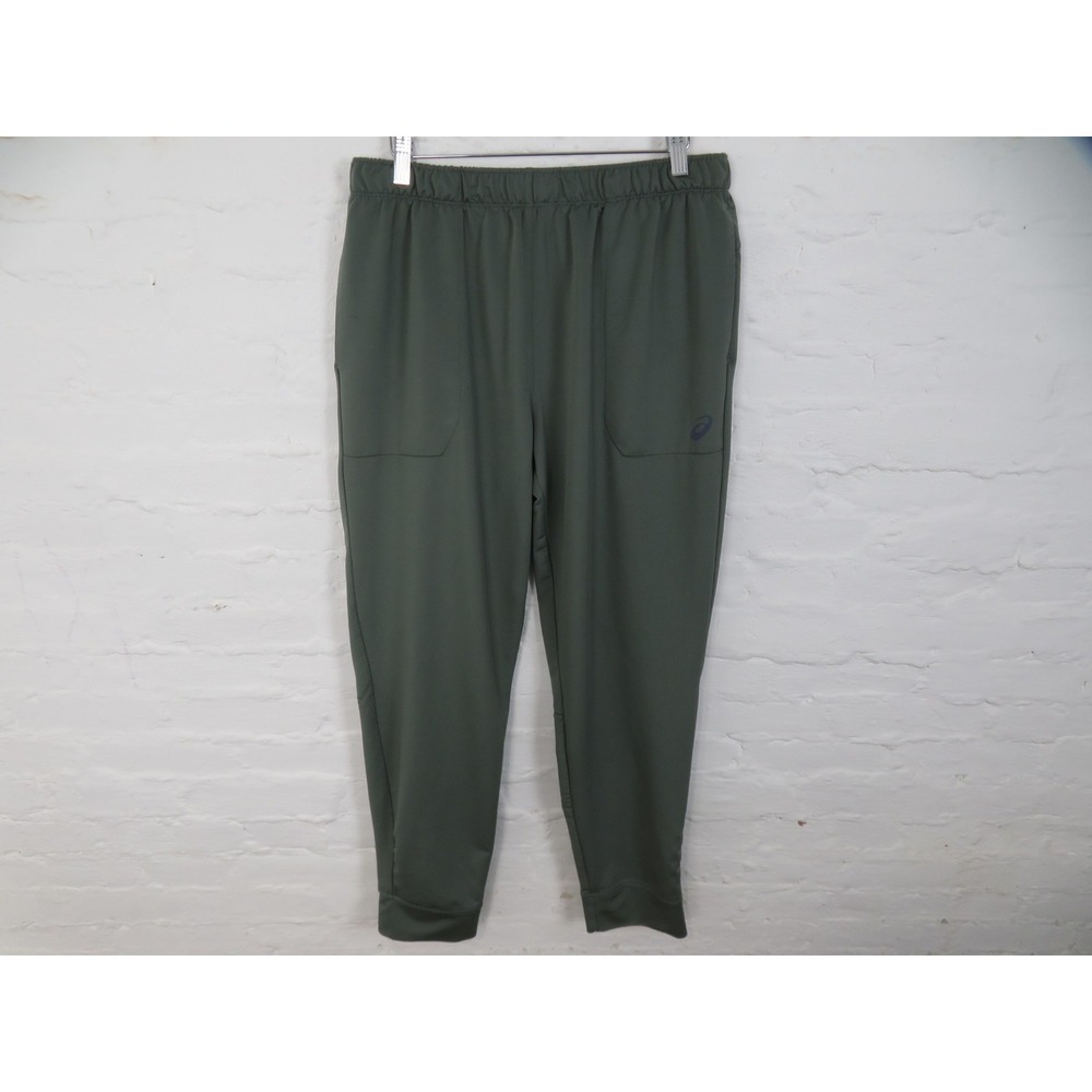 Asics Jogger Sweatpants Mens Large Green Stretch Pockets Running Athletic Gym